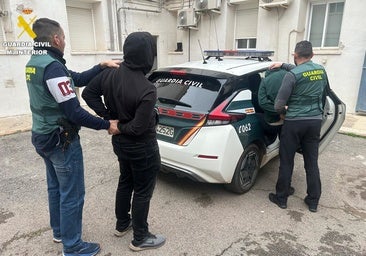 Los ladrones detenidos, custodiados por la Guardia Civil