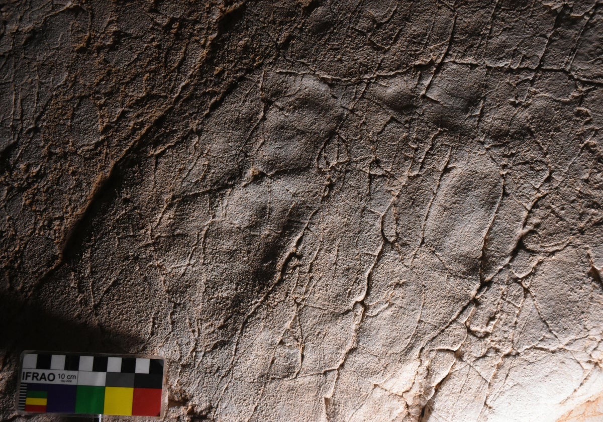 Imagen de las huellas descubiertas en la cueva de Rincón de la Victoria