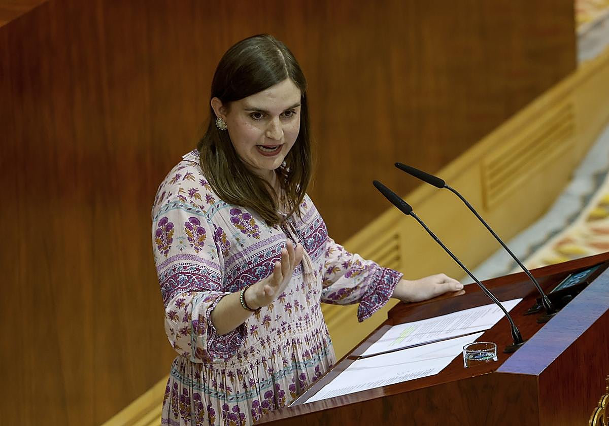 La diputada por Más Madrid Jimena González interviene en un pleno de la Asamblea