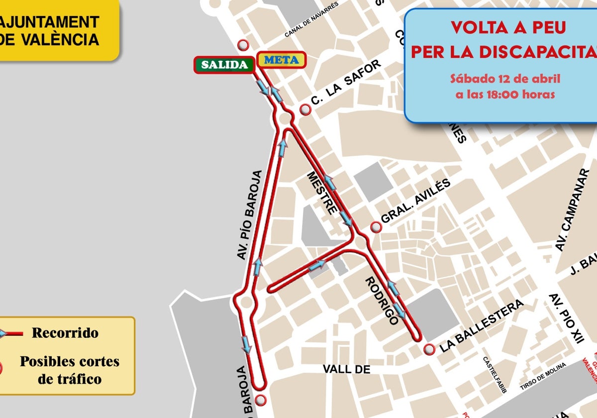 Mapa el recorrido y cortes de tráfico de la Volta a Peu per la Discapacitat