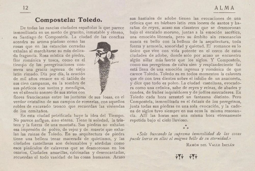 'Compostela: Toledo'. Colaboración de Ramón del Valle-Inclán publicada en el número 4 (agosto de 1927)