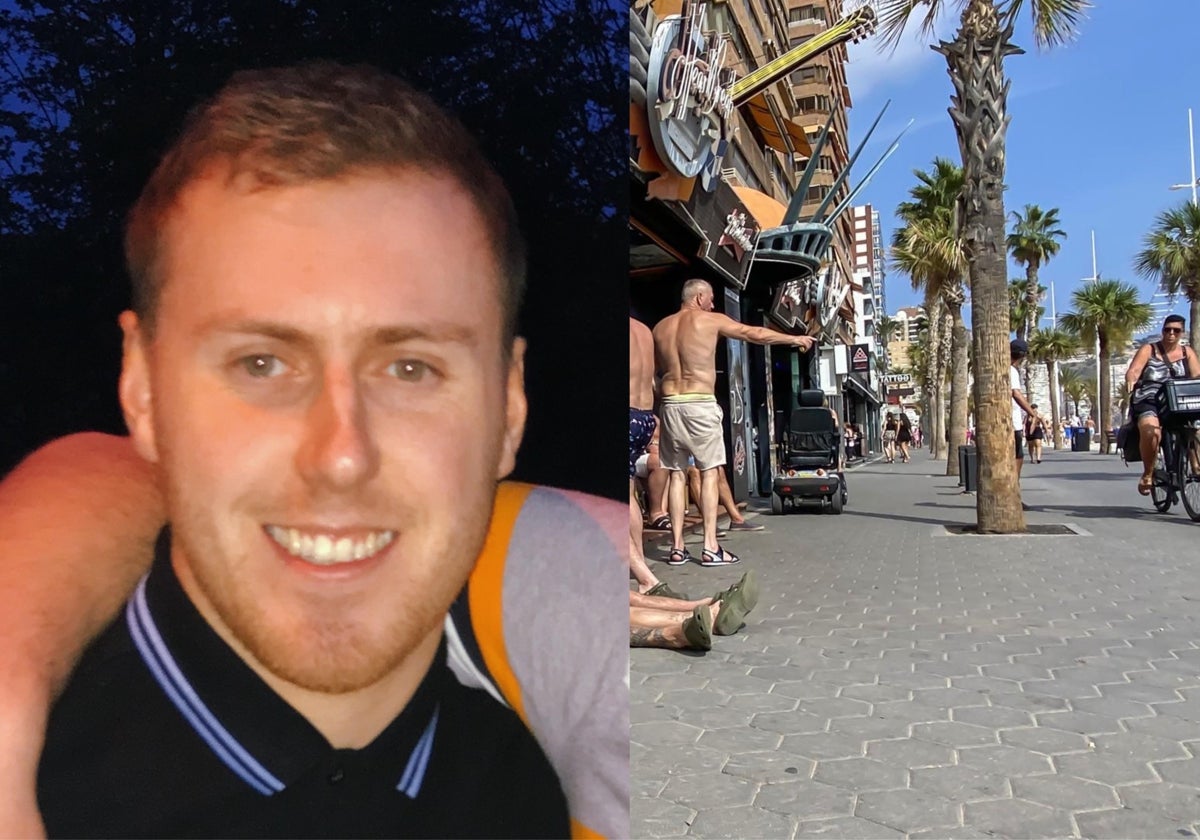 Imagen del joven fallecido en Benidorm y una foto de archivo de la localidad alicantina