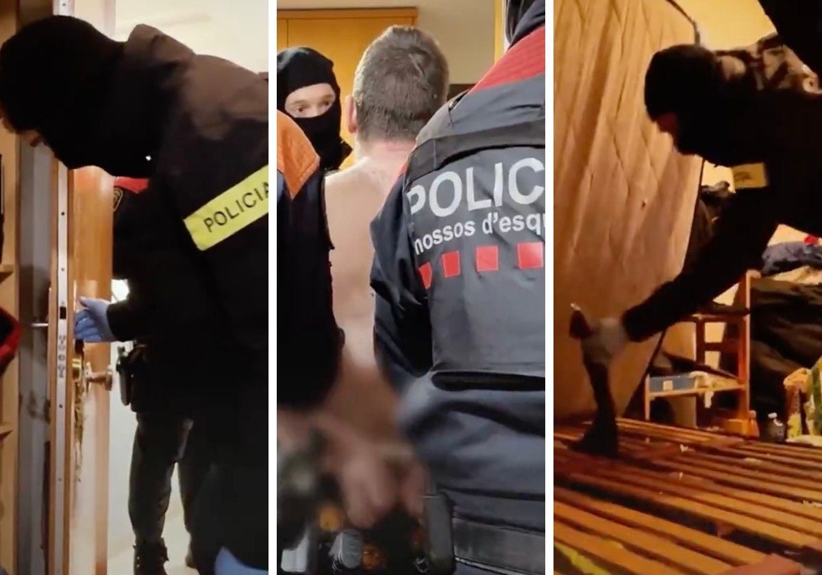 Varios fotogramas de la detención del multirreincidente, acusado de perpetrar 14 robos y embolsarse 5.000 euros