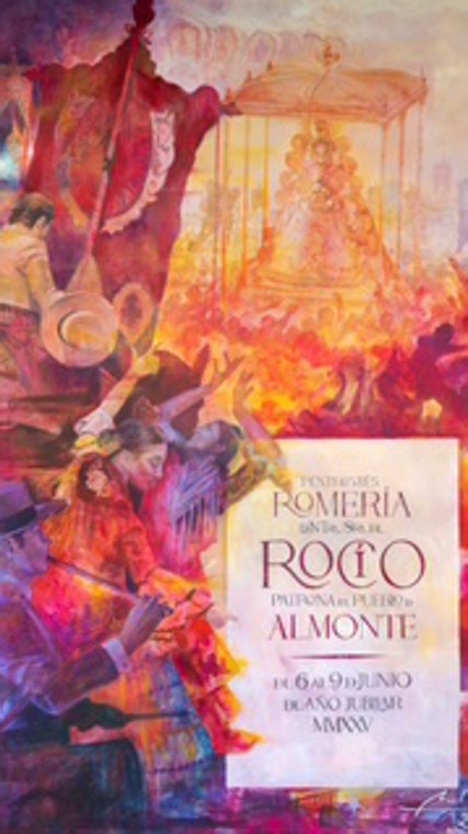Un cartel que «cuenta la romería» anuncia El Rocío 2025 desde la hermandad Matriz de Almonte