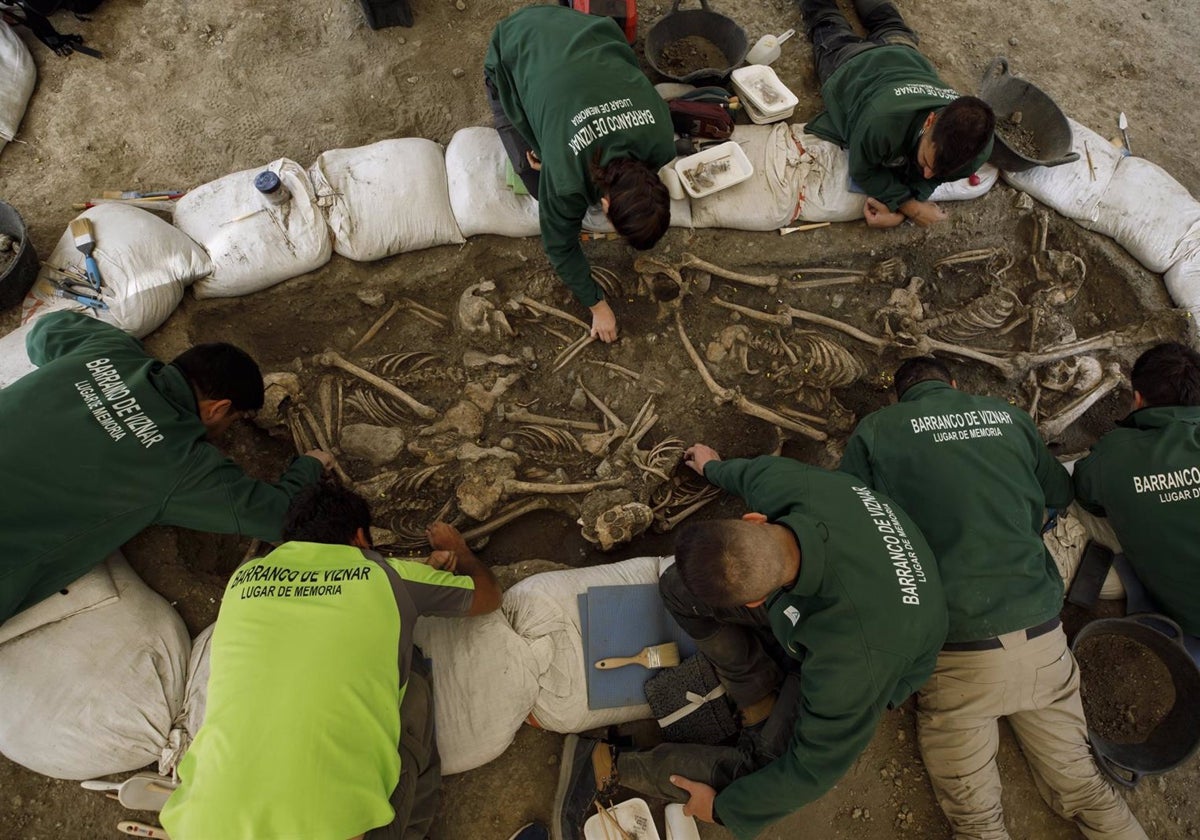 Exhumación de restos humanos de la Guerra Civil en el Barranco de Víznar