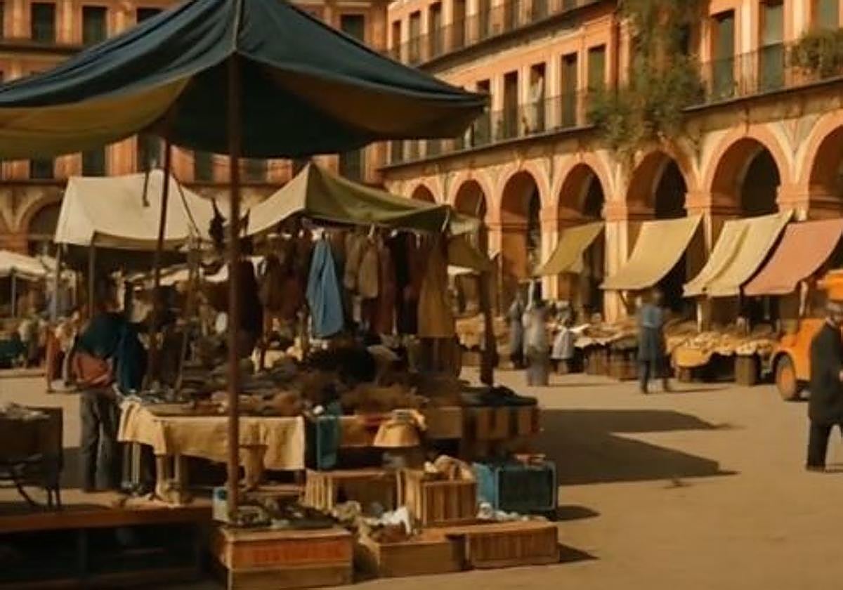 Recreación de la plaza de la Corredera en los años 70