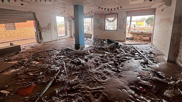 Imagen del estado en el que quedó la librería Passarella de Picanya tras la catastrófica riada del 29 de octubre