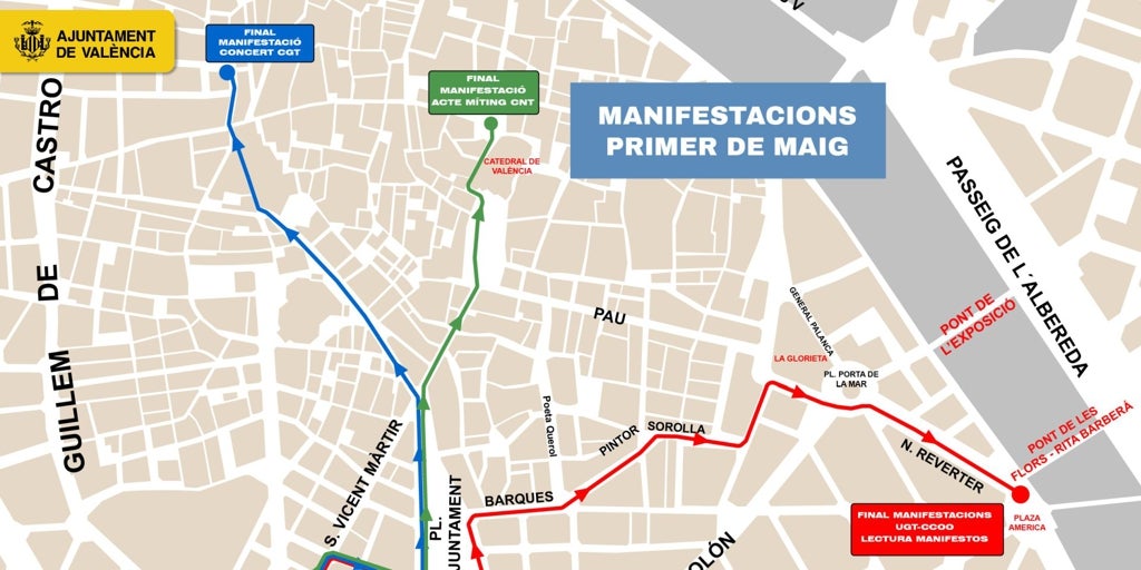 Manifestaciones del 1 de mayo en Valencia: calles cortadas, recorridos y transporte público