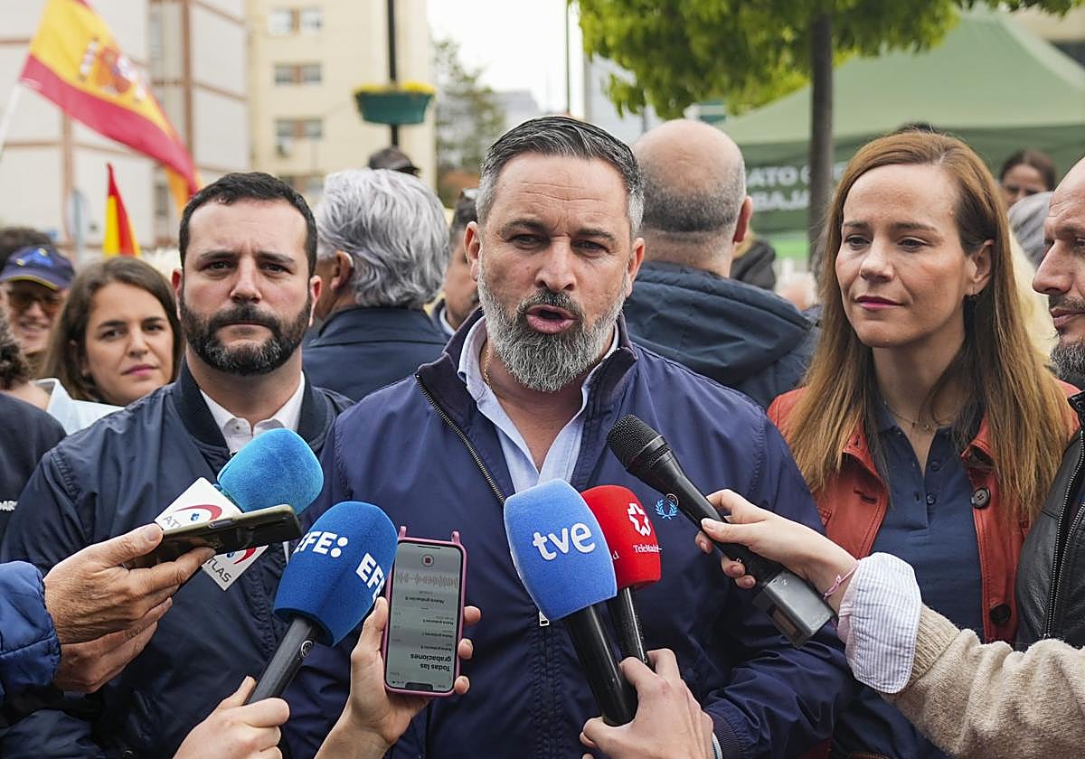 El presidente de Vox, Santiago Abascal, este jueves en Fuenlabrada