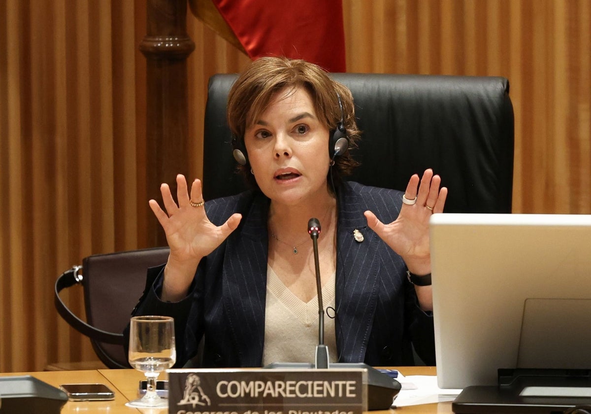 La exvicepresidenta Soraya Sáenz de Santamaría este lunes en el Congreso de los Diputados