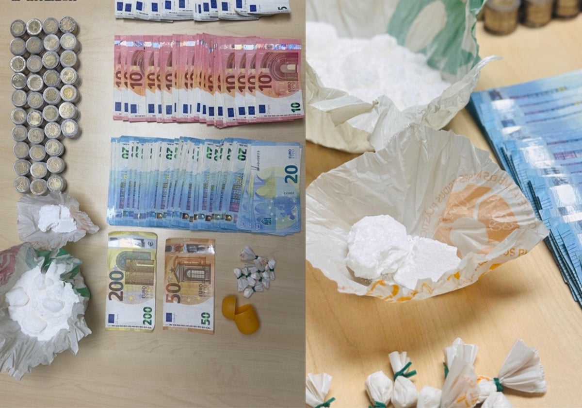 Imagen de droga y dinero en efectivo intervenidos en un bar de Xeraco, en Valencia