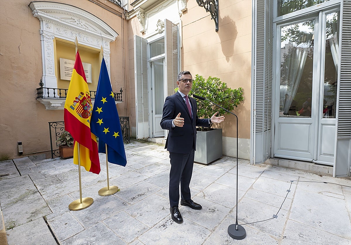 El ministro de Justicia, Félix Bolaños, ante los medios el pasado viernes