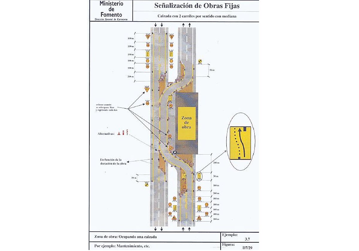 Zona de la obra en la A-42 y desvío del tráfico