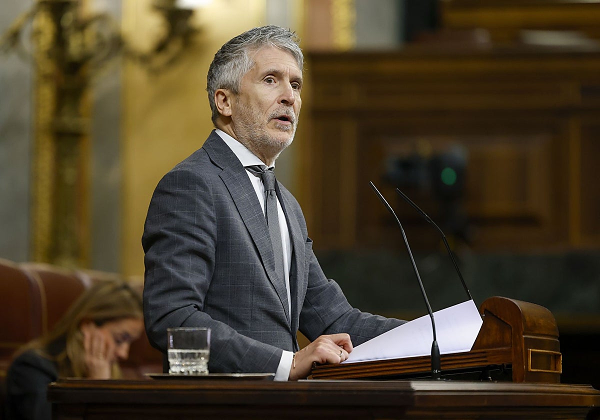 El ministro del Interior, Fernando Grande Marlaska, en la tribuna del Congreso