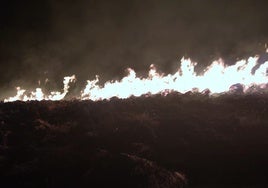Llamas del primer foco del incendio en el paraje Cerro Murillo