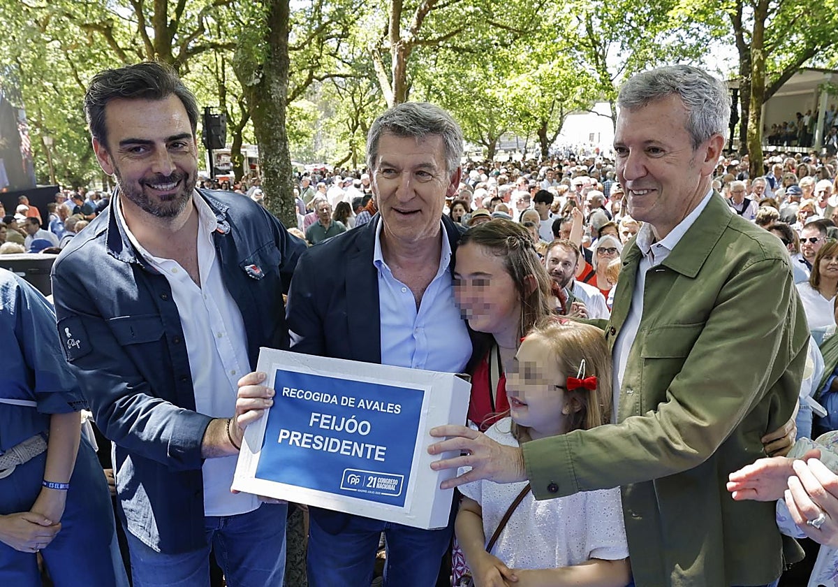 Diego Calvo, Alberto Núñez Feijóo y Alfonso Rueda, este sábado en O Pino