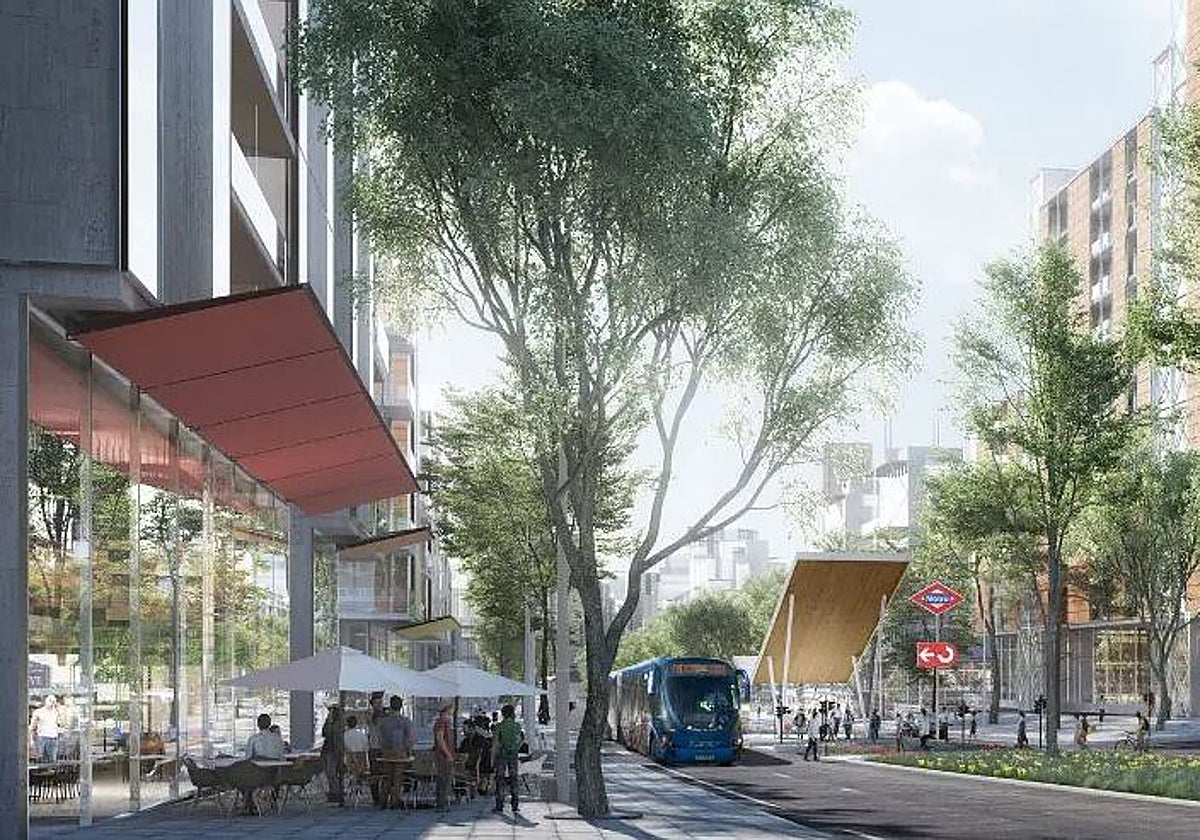 Recreación de un nudo de transporte del futuro barrio