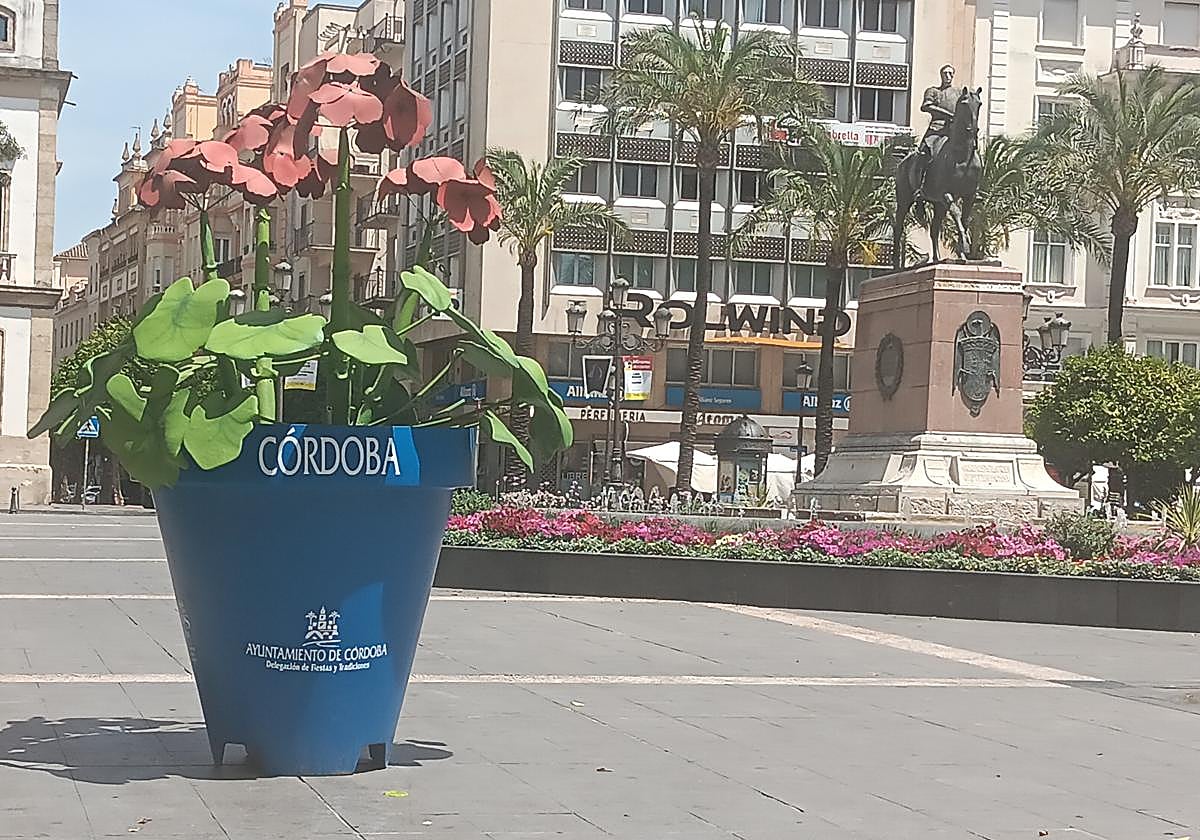 Imagen del macetón gigante colocado en la plaza de las Tendillas