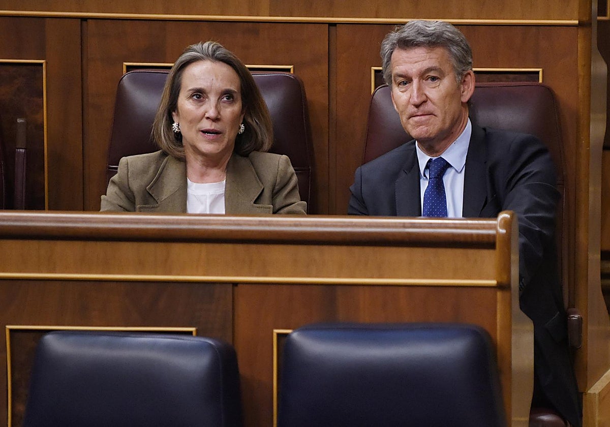 Cuca Gamarra y Alberto Núñez Feijóo en el Congreso de los Diputados