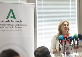 Carolina España, en una rueda de prensa en Málaga