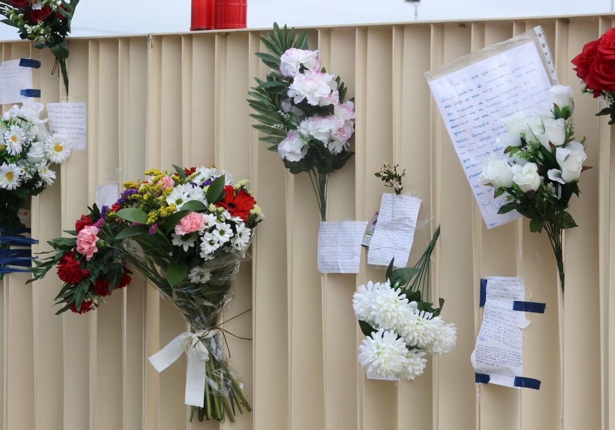 Flores en el lugar en el que murió asesinado Alejandro, de 16 años, en El Arenal en Córdoba