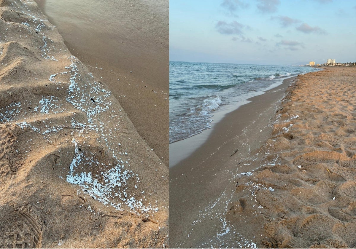 Imagen del vertido desconocido aparecido en la playa valenciana de Daimús