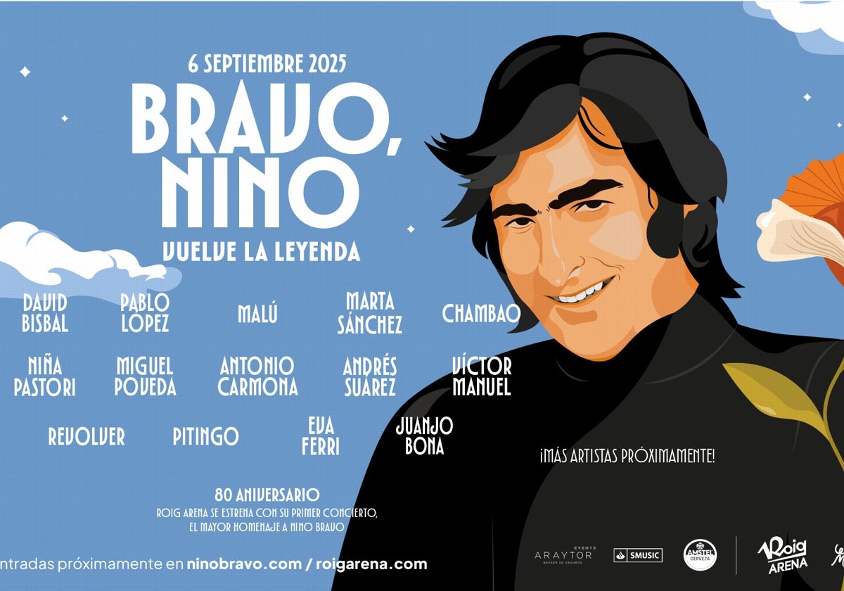 Imagen del cartel del concierto homenaje a Nino Bravo en el Roig Arena de Valencia