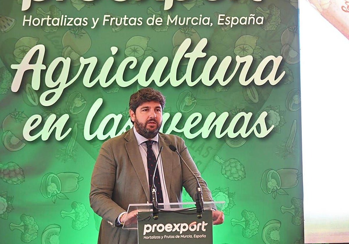 Fernando López Miras durante la clausura de la Asamblea de productores de la región de Murcia