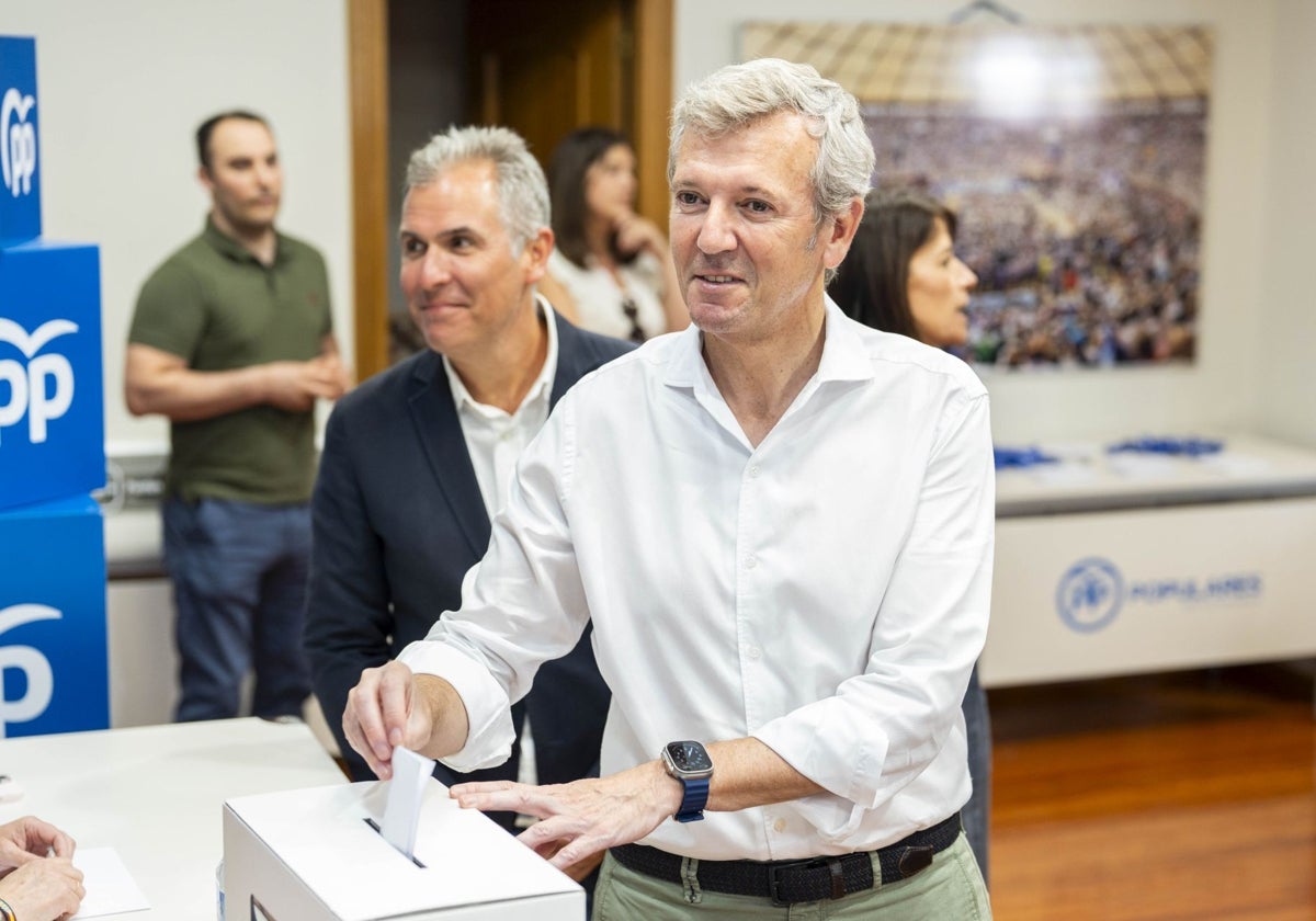 El presidente de la Xunta, Alfonso Rueda, este lunes en Pontevedra