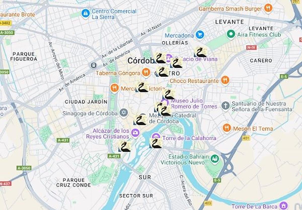 Imagen del mapa con las localizaciones de los conciertos de la Noche Blanca del Flamenco 2025