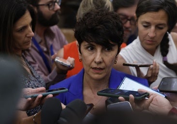 La portavoz del Grupo Parlamentario Vasco en el Congreso, Maribel Vaquero, este miércoles, en declaraciones a los medios de comunicación después de reunirse con Pedro Sánchez por el caso Cerdán