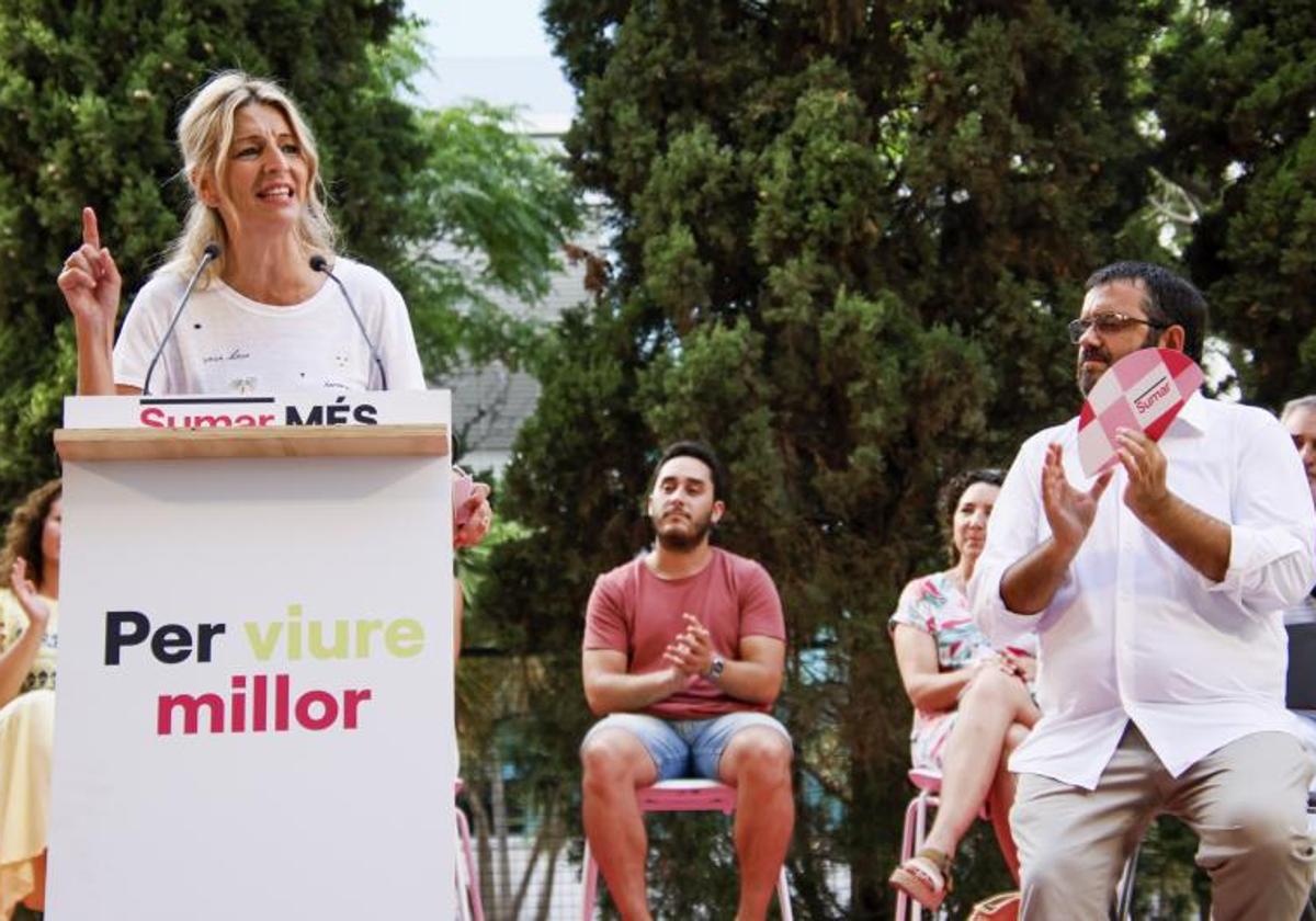 Díaz y Vidal en un acto de campaña de Sumar en las últimas generales del 23-J en Palma