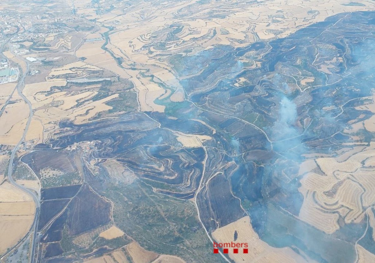 Vista aérea del incendio de Granyena de Segarra (Lérida)