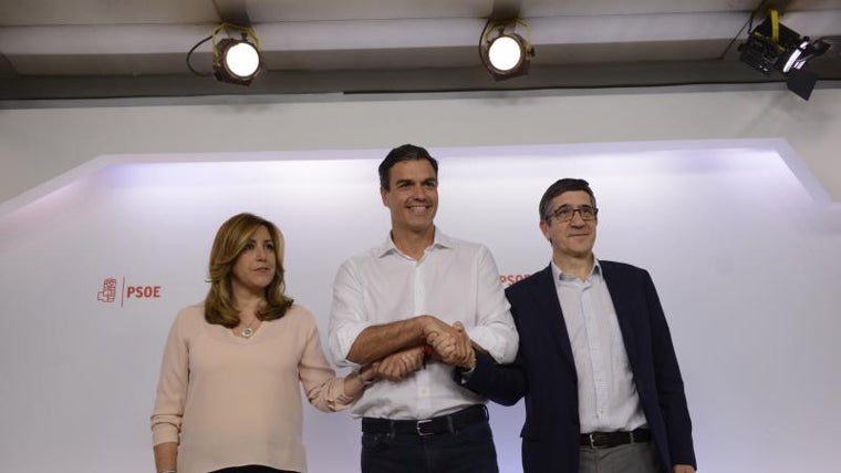 Susana Díaz, Pedro Sánchez y Patxi López, en las primarias de 2017 del PSOE