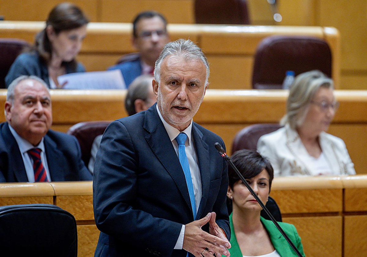 El ministro de Política Territorial y Memoria Democrática, Ángel Víctor Torres, interviene durante un pleno en el Senado
