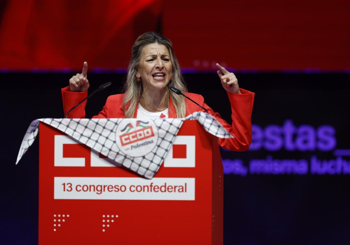 La vicepresidenta segunda del Gobierno, Yolanda Díaz durante su intervención en el 13 congreso federal de CCOO