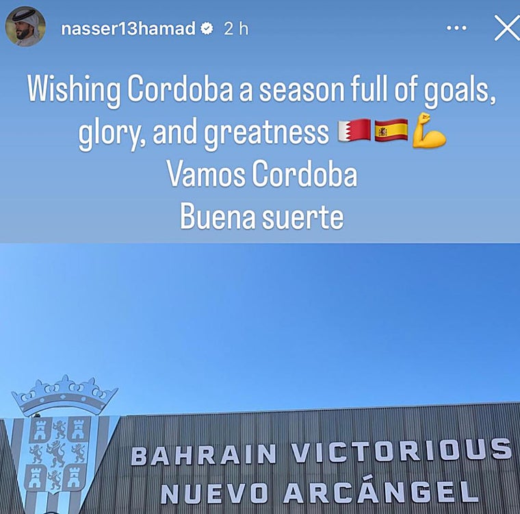 El dueño del Córdoba CF y príncipe de Baréin desea «goles, gloria y grandeza» para el próximo curso