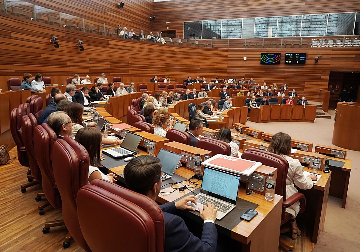 Votación durante el pleno en las Cortes de Castilla y León