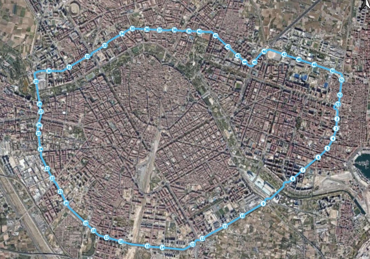 Imagen del recorrido de la nueva línea orbital C99 de la EMT de Valencia