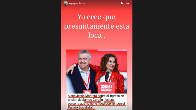 Imagen del storie de Instagram que ha publicado Francisco Rivera en su perfil
