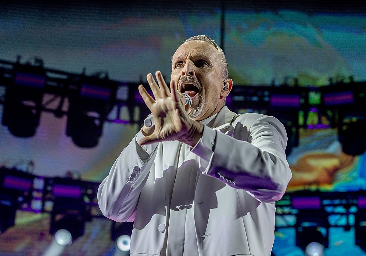 El cantante Miguel Bosé durante un concierto en el Movistar Arena