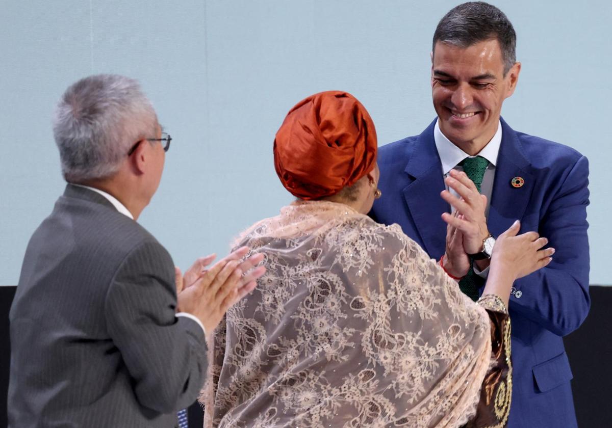 Sánchez, ayer, en la clausura de la cumbre del desarrollo de la ONU