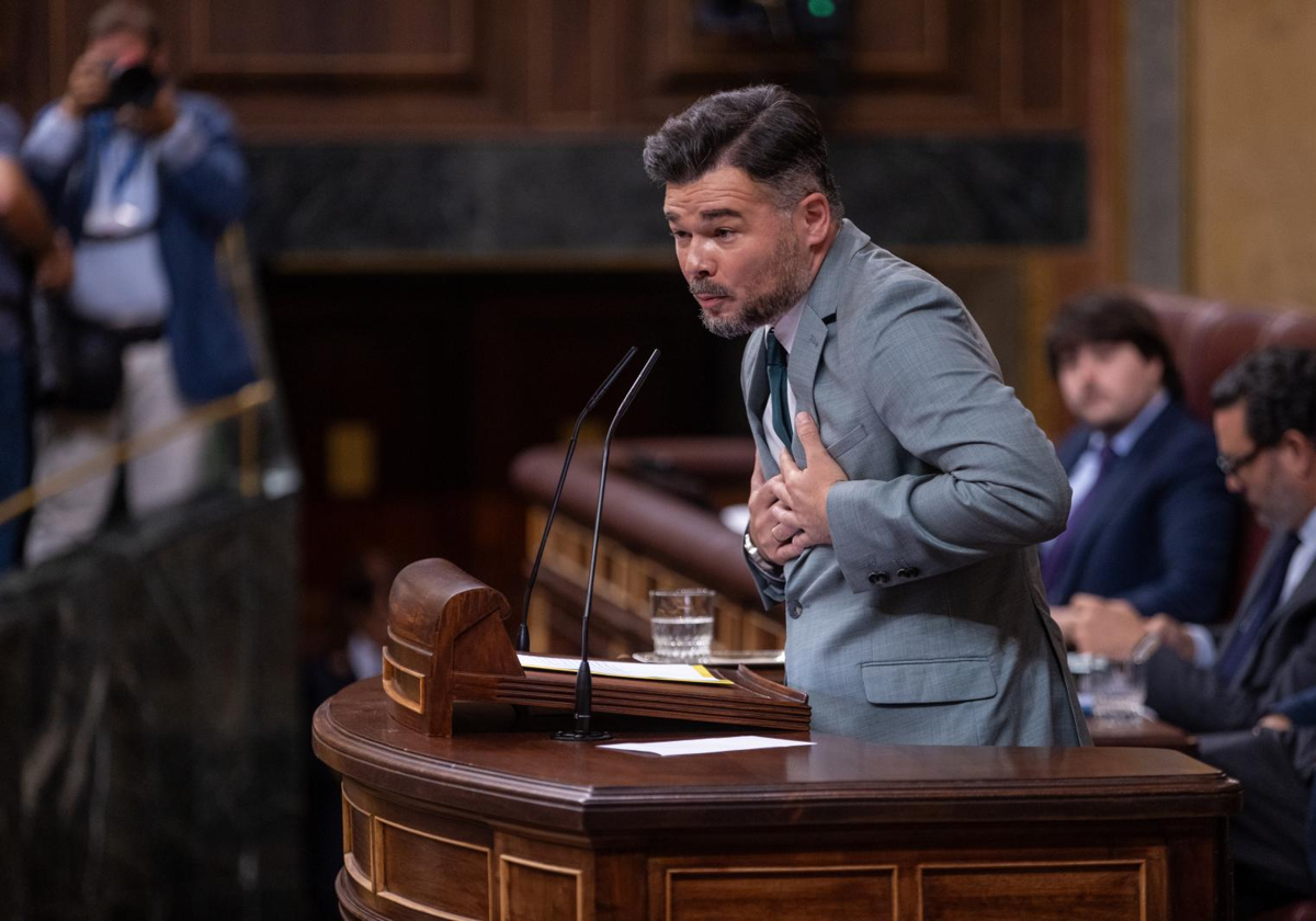 Gabriel Rufián, líder de ERC en el Congreso, hoy, durante el debate