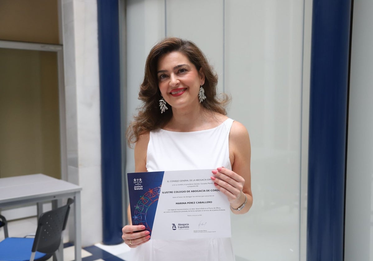 La letrada Marina Pérez Caballero en el homenaje en el Colegio de la Abogacía de Córdoba