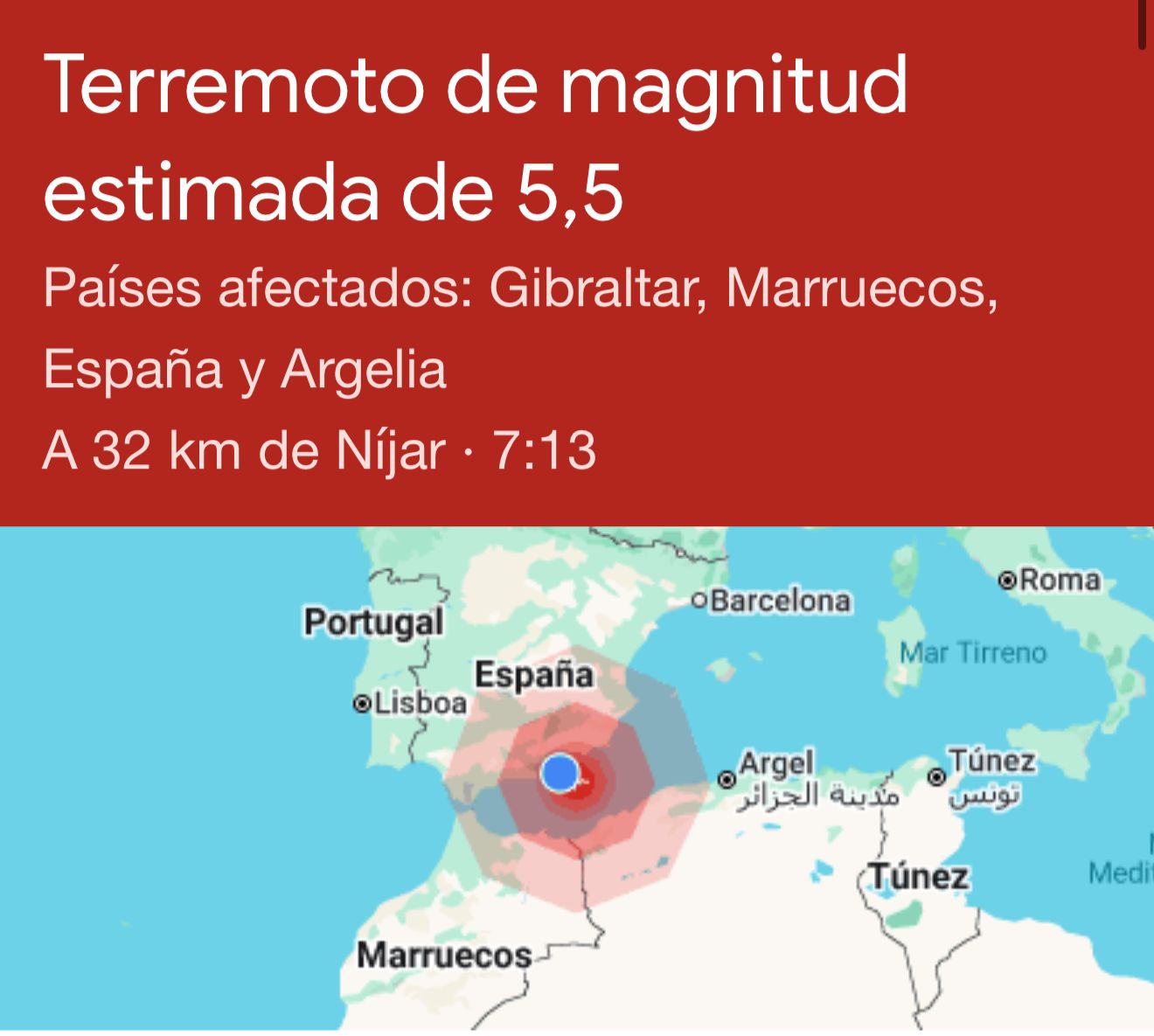 Un terremoto de magnitud 5,5 localizado en aguas de Almería sacude varios municipios de Andalucía