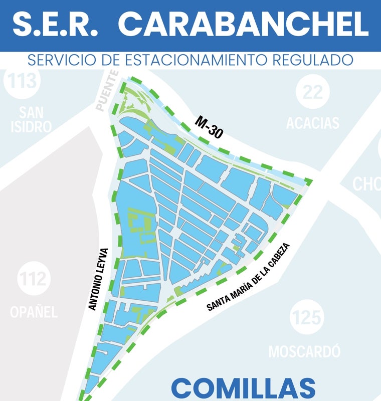 El mapa del barrio de Comillas en Carabanchel