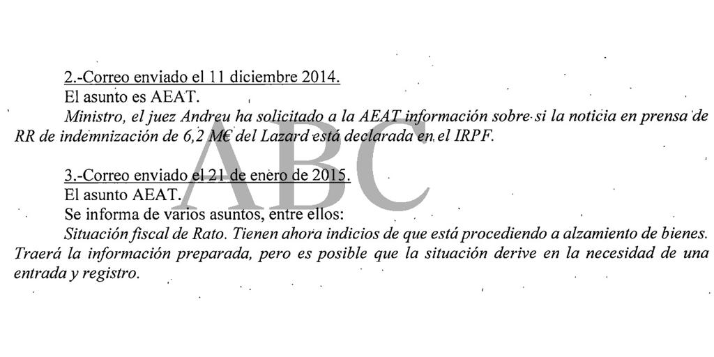 El equipo de Montoro en Hacienda hacía un «seguimiento» mensual al exvicepresidente Rodrigo Rato