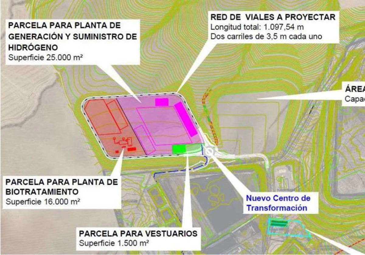 Infografía con la ubicación de la planta de biotratamiento, con una superficie de 16.000 metros cuadrados