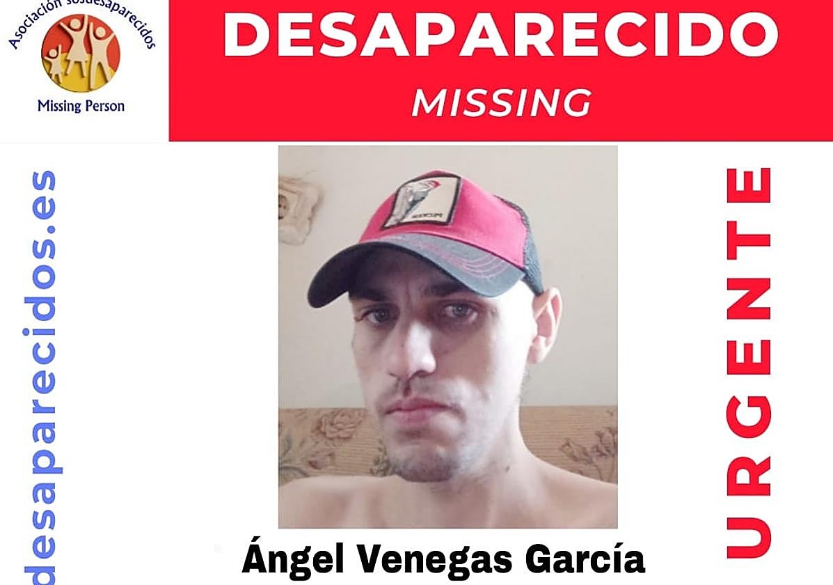 Imagen del cartel de SOS Desaparecidos para ayudar a la búsqueda de Ángel Venegas