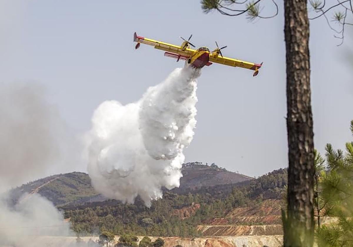 Un avión del Infoca trabajando en un incendio forestal